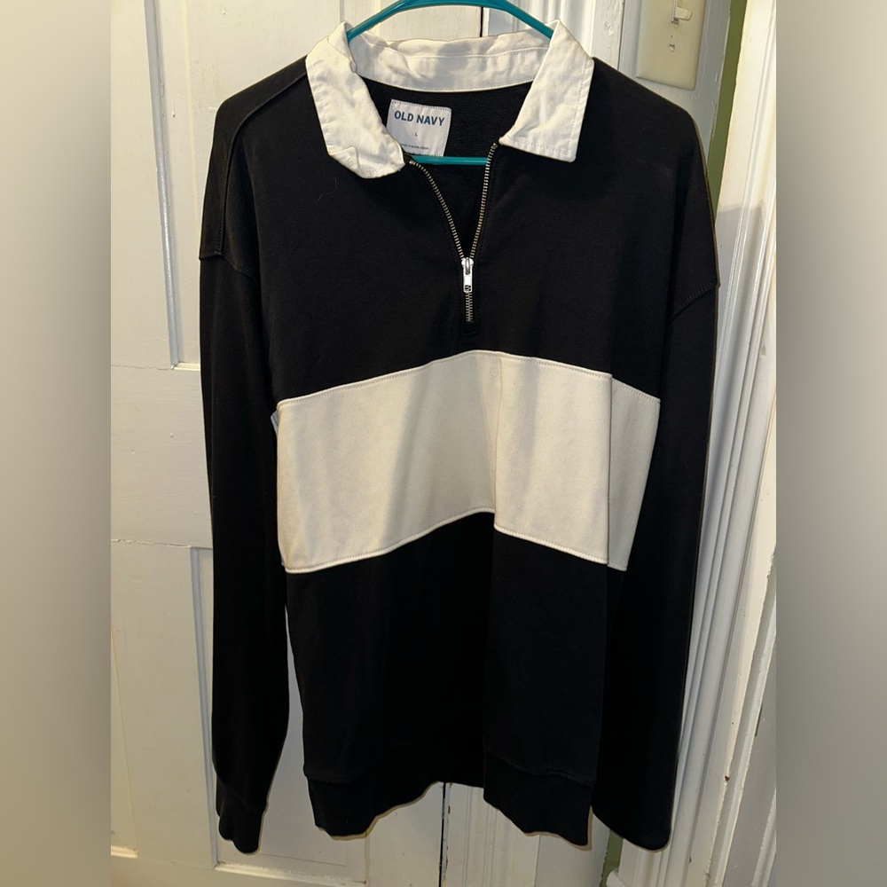 Old Navy Black and White Zip-Up Rugby